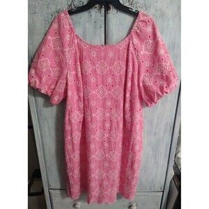 Talbots Embroidered Puff Sleeve Dress 18w Pink Boho Feminine Cottagecore
